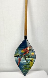 Souvenir 24” Hand Carved Brazilian Paddle Signed Painted Parrot In Moonlight