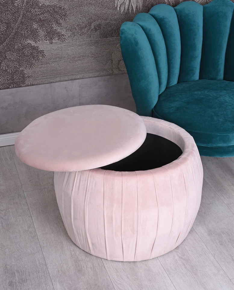 Sitzhocker mit Stauraum Hocker Deckel Aufbewahrungsbox Samthocker Sitztruhe Rosa - Bild 4 von 4