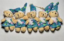 5pc 3in Small Plush Bear Christmas Tree Ornaments Decorated Hat Scarf Hanging