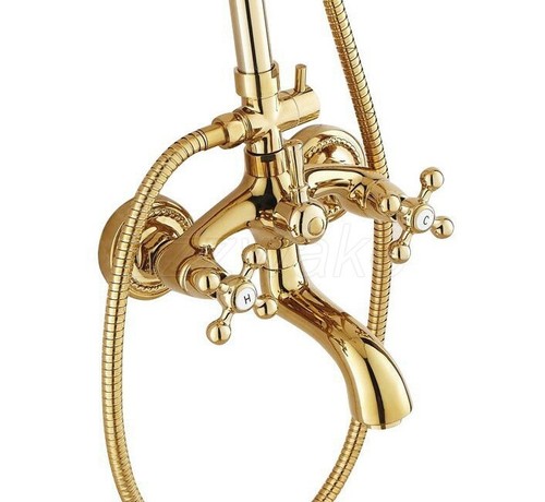 8" Luxury Golden Finish Bathroom Rain Shower Faucet Set Wall Mount Tub Mixer Tap - Picture 5 of 8