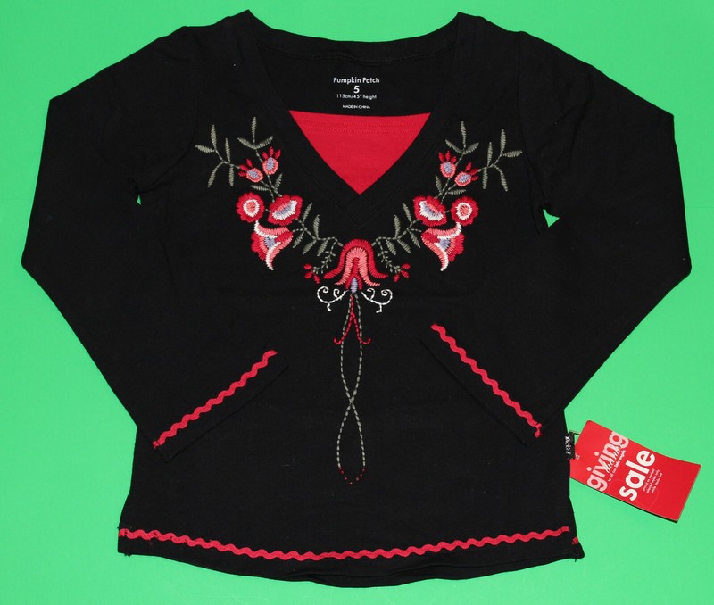 5 NWT Pumpkin Patch FROM RUSSIA WITH LOVE Black Red Floral SHIRT Top Girls 