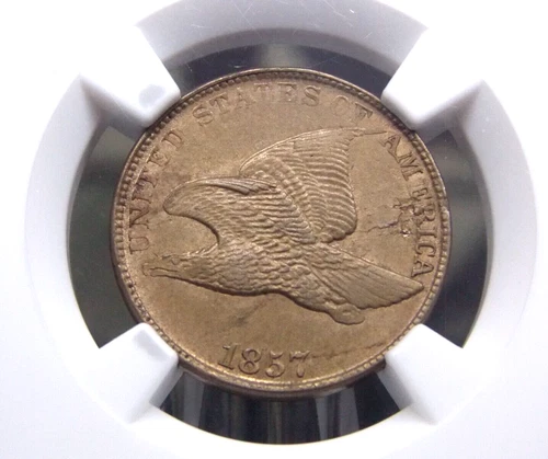 1857 Flying Eagle Cent *PLANCHET FLAW* 1c NGC UNC Details #008 Unc ECC&C, Inc.