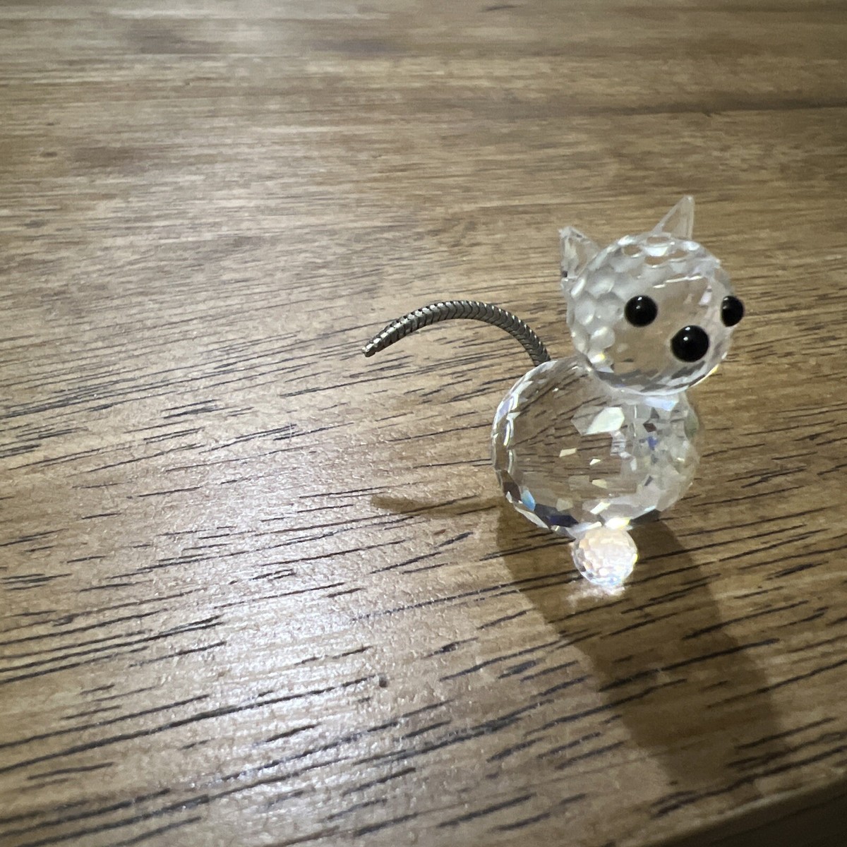 Vintage Swarovski Cat Mini Figurine Flexible Tail Black Eyes
