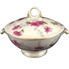 NS Nagoya Shokai Mountain Pink Lidded Sugar Bowl VTG Ivory China Japan