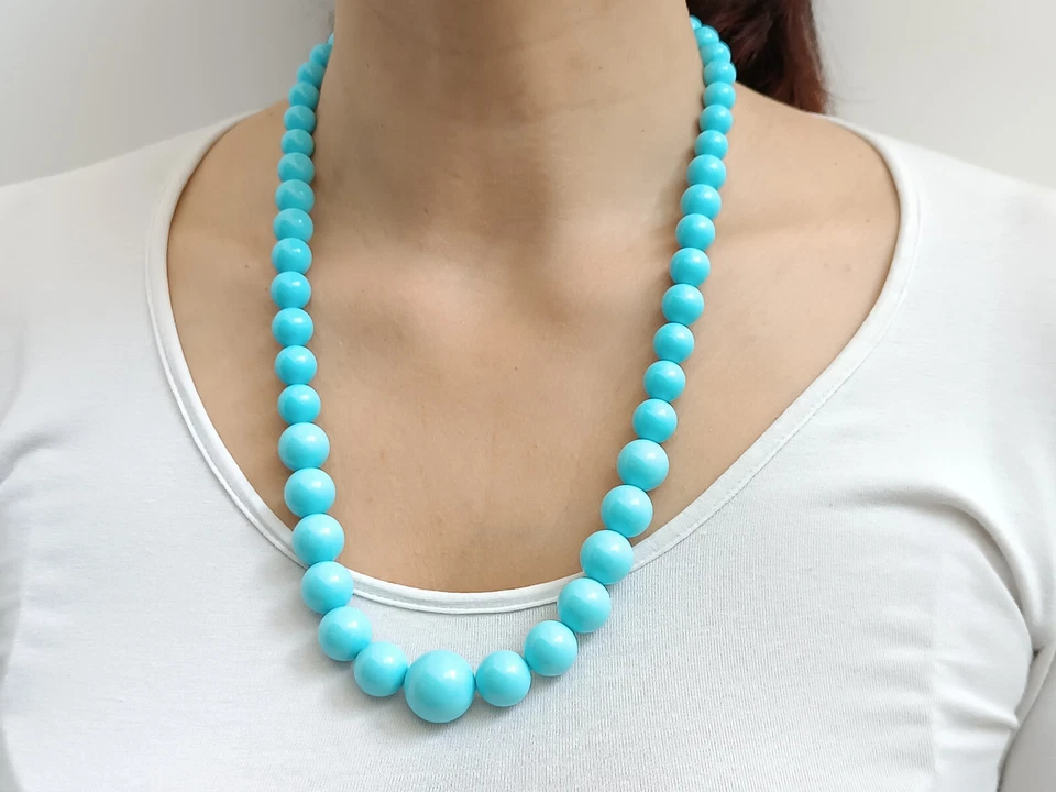 collana donna turchese gradazione argento 925 sfere degradè tondo lunga - Immagine 2 di 4