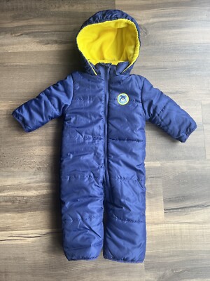 Babe Xtreme Baby Toddler Hooded Snowsuit One Piece Fleece Lined 12M Blue
