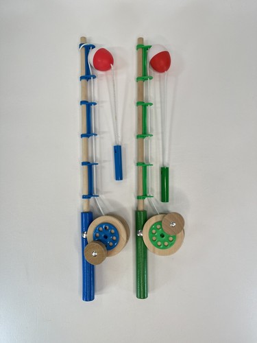 2 Replacement Melissa and Doug Fishing Poles for Game Toys Wood Blue Green Kids