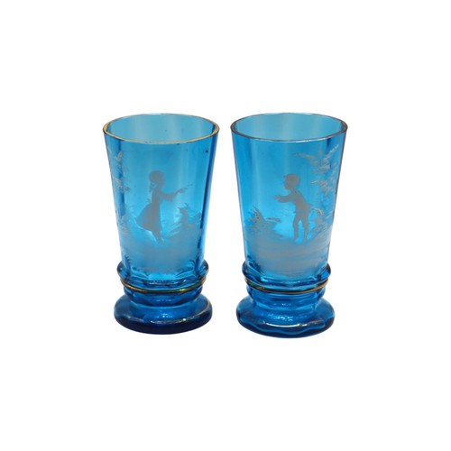 Set of 2 Antique Mary Gregory Victorian Glass Turquoise Blue Vases eBay