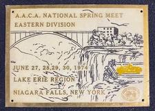 1974 AACA Niagara Falls Car Show Dash Plaque Spring Meet Brass / Enamel w/ Film*