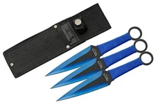 SZCO 3 Piece Two Toned Blue & Black Kunai Throwing Knife Set WF-1101