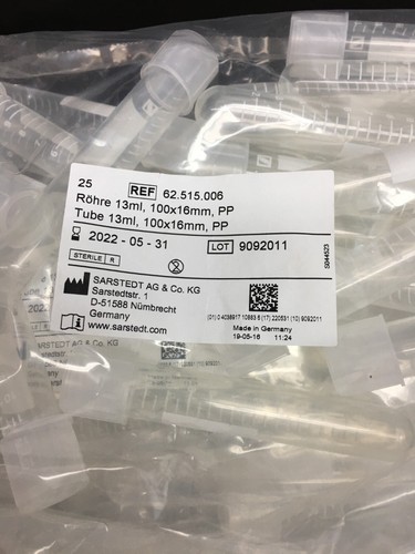 Sarstedt AG REF 62.515.006 Tube 13 ml 100 x 16 mm PP with Print Lot 7 PKS - Picture 2 of 24