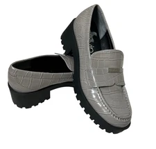 CALVIN KLEIN Marli3 Gray Faux Leather Croc Loafer Mid Heel Shoes Women 10M