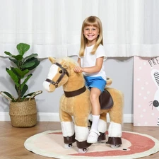 Kids Ride-on Walking Horse with Easy Rolling Wheels, Light Brown