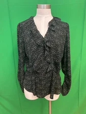 Cabi 4154 Heart Print Eros Blouse Size Medium Ruffled Peplum Wrap