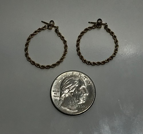 Designer 14K Yellow Gold Hinged Rope Chain Loop Hoop Dangle Earrings Signed OR - Picture 8 of 11