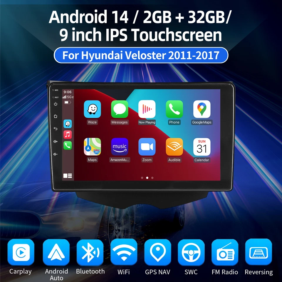 Radio estéreo Android14 para Hyundai Veloster 2011-2017 GPS navegación Apple Carplay CAR Foto 3 de 4