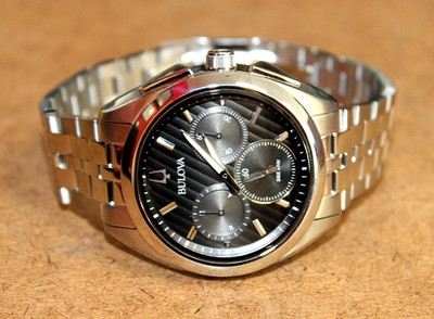 Bulova CURV SS Men's 44 mm Gray Dial 262 KHz Chronograph Watch 96A186 [046WEI]