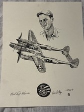 WW2 Fighter Ace Bob DeHaven Estampe signée P-38 49ème FS
