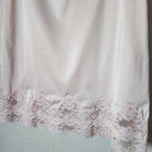 ASHLEY TAYLOR VTG Blush Pink Nylon Lace Trim Slip Skirt Balletcore Coquette M - Picture 10 of 10
