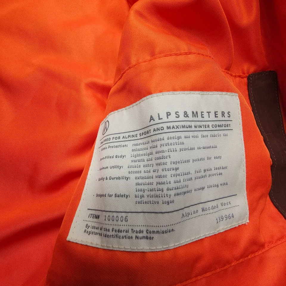 Alps & Meters Alpine Down Vest Mens Medium Gray Wool Leather Trim Quilted - Image 4 of 4