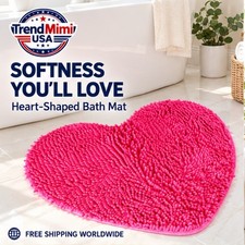 Heart Chenille Bath Mat Soft Microfiber Absorbent Non-Slip Bathroom Rug 50x60cm