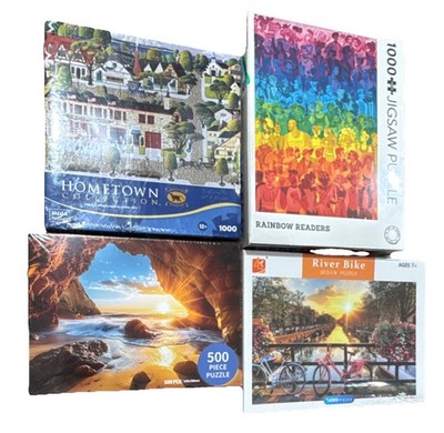 Mega Puzzles Rainbow Readers 4 Puzzle Lot 500 & 1000 Piece Multicolor