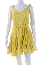 Rhode Womens Sleeveless V Neck Love Lockdown Casey Dress Yellow Cotton Size XS