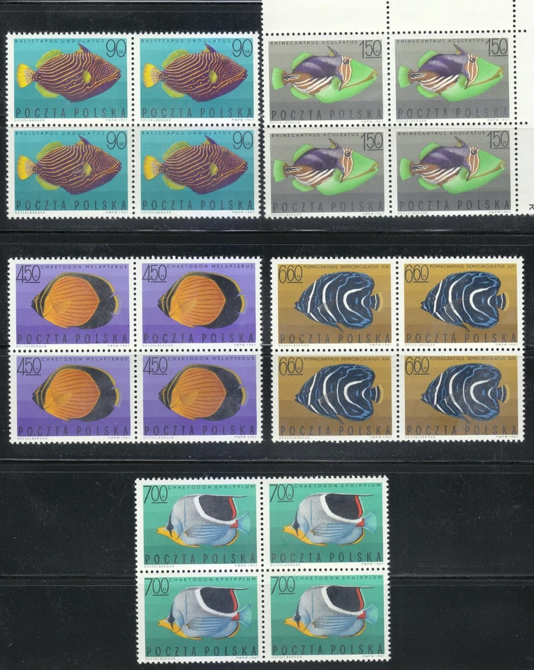 Польша 1967 MNH Mi 1748-1756 блоки 4 Sc 1492-1500 тропических рыб. Рыбы ** - Изображение 3 из 3