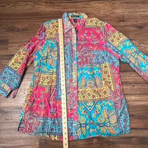 Ralph Lauren Patchwork Print Button Up Shirt Boho… - image 2