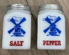 Vintage Hazel Atlas White Milk Glass Dutch Windmill Salt And Pepper Shaker Set
