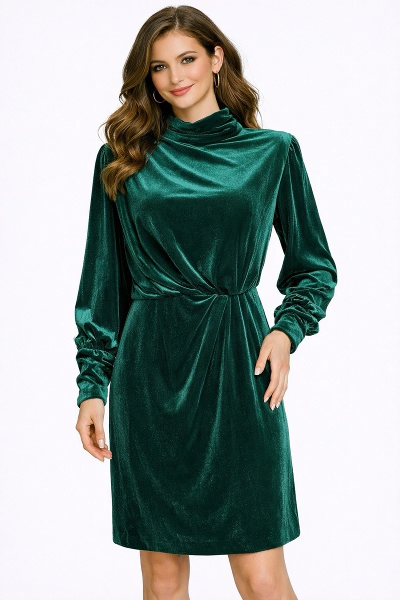 velour a line dress Zapakasa Women Brown Velvet Long Formal Dress with Sleeves A Line V-Neck  Ruched Evening Dress with Ruffles main image 1