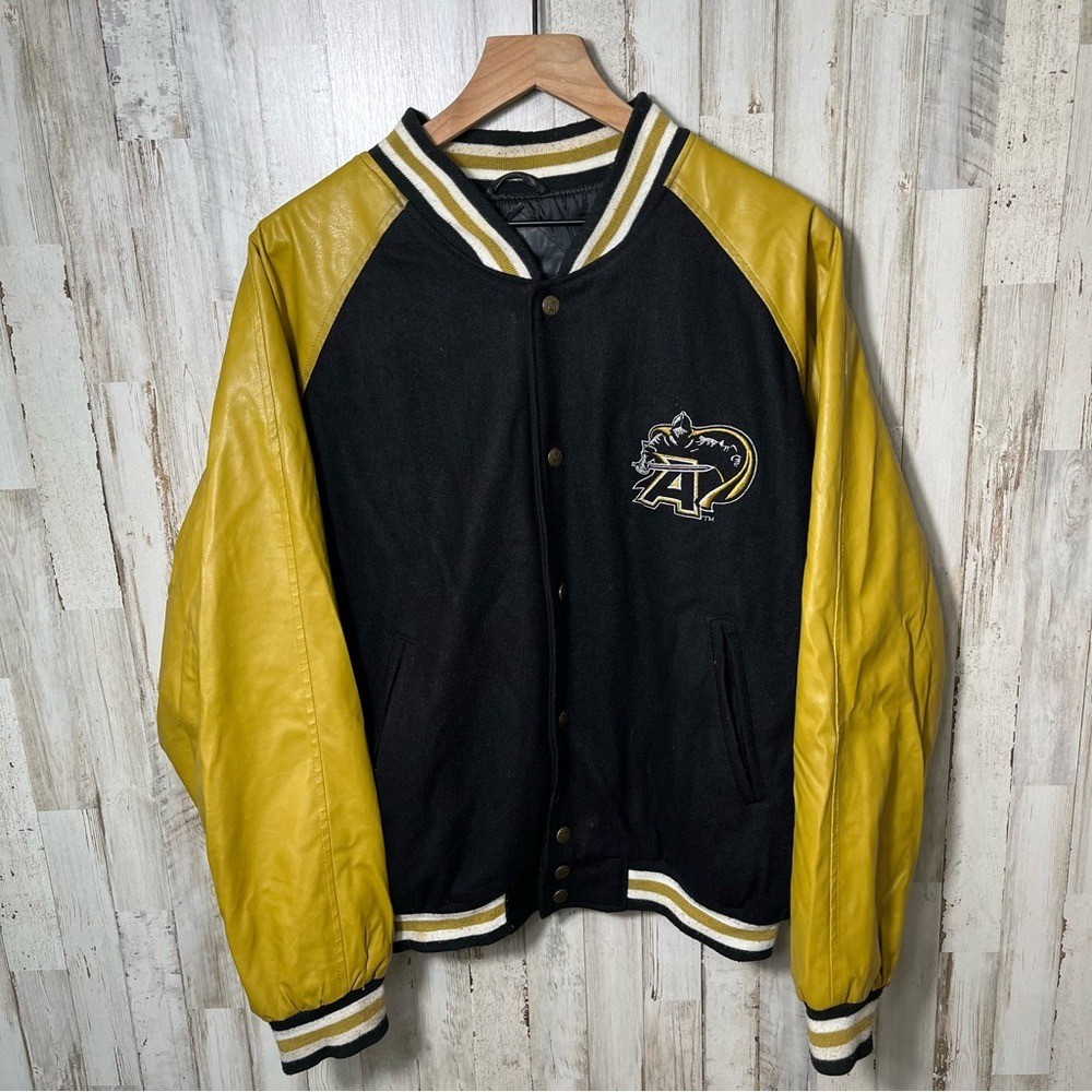 Vintage 90s Steve & Barry's Army Faux Leather Bomber Varsity Jacket Mens Medium