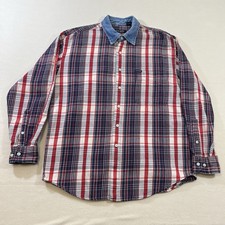 Vtg Guess USA Colorway Plaid Shirt Mens L Long Sleeve Button up Denim Collar 90s