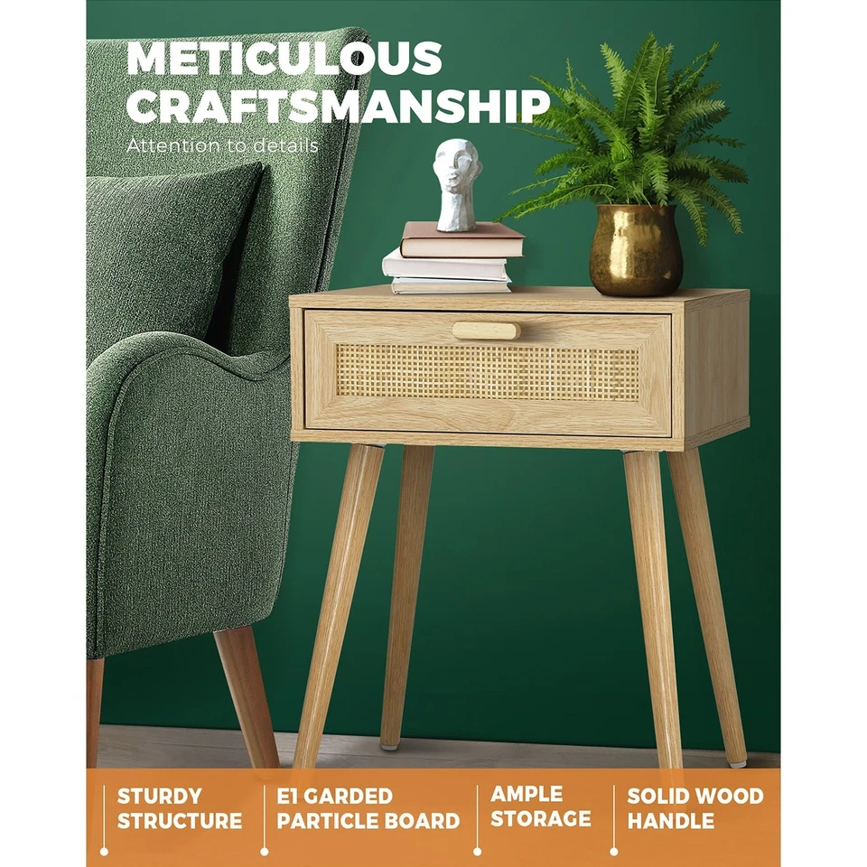 Oikiture Bedside Tables Set of 2 Side Table Storage Cabinet Nightstand Rattan - image 2 of 4