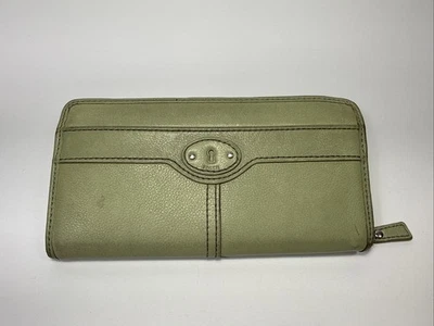 Vtg Fossil Sage Green Marlow Zip Clutch Wallet  - Bild 1 von 4