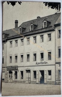 orig. Foto cartolina Rochlitz strada casa farmacia edificio 1915 circa