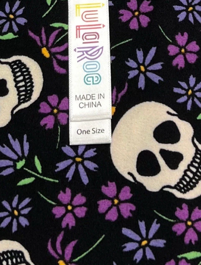 LuLaRoeLeggings OS One Size PURPLE WHITE Colorful Skull HALLOWEEN GRAVE Flower - Image 4 of 4