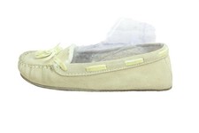 LL Bean Tan Suede Shearling-Lined Moccasin Slippers Womens 7 M Cozy Cabin Vibe
