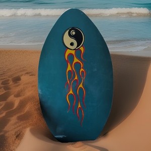 Vintage 1990s Skimboard 35" x 20" Yin-Yang Flames George J Marshall Beach Board