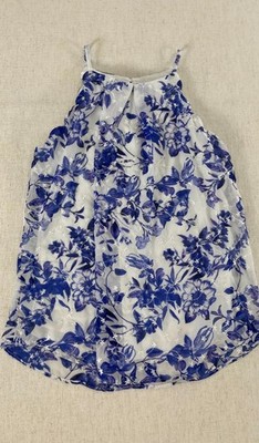 BCX Spaghetti Top Womens Small Blue White Floral Embroidered Sleeveless Lined