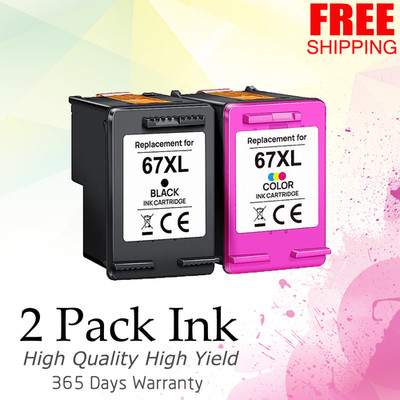 HP67XL Ink Black＆Color Set for HP ENVY 6052 6055 6058 DeskJet 1255 2732 Printer