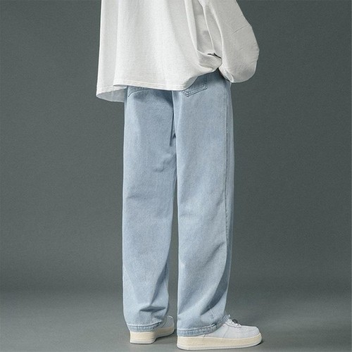 Trendy Korean Baggy Jeans for Men Straight Leg Pants in Various Colors - Picture 10 of 20