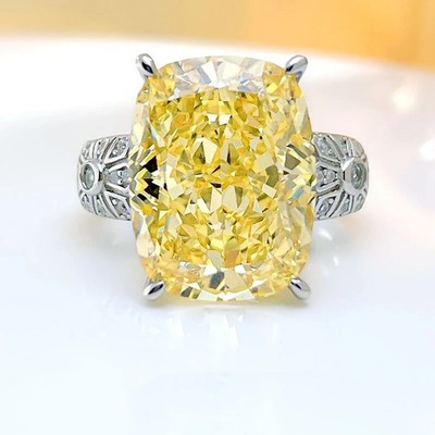 6.40Ct Radiant Cut Natural Yellow Sapphire & Diamond solid 950 Platinum Ring