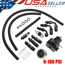 Universal Black Adjustable Fuel Pressure Regulator Kit 100psi Guage AN6 Fitting