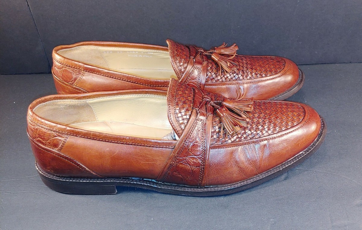 Johnston & Murphy Brown Leather Woven Vamp Tassel Loafers Italy 13 M Academia Johnston & Murphy Brown Leather Woven Vamp Tassel Loafers  main image 4