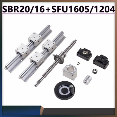 MARKENLOS SBR20 SBR16 Linearführung Linearwelle Rail+SFU1605/1204 Kugelumlaufspindel Set