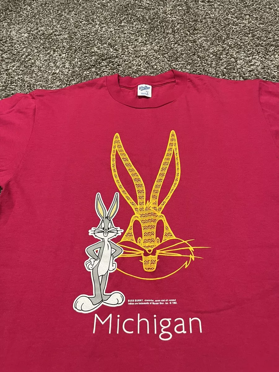 Vintage 1992 Made In USA Bugs Bunny Michigan Pink T Shirt Size
