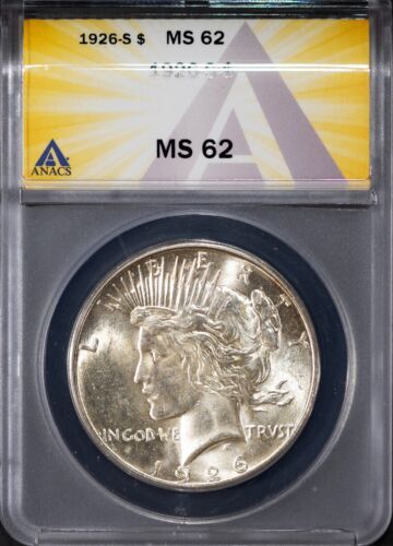 1926-S Silver Peace Dollar MS 62 ANACS # 7577307 + Bonus - Picture 1 of 2