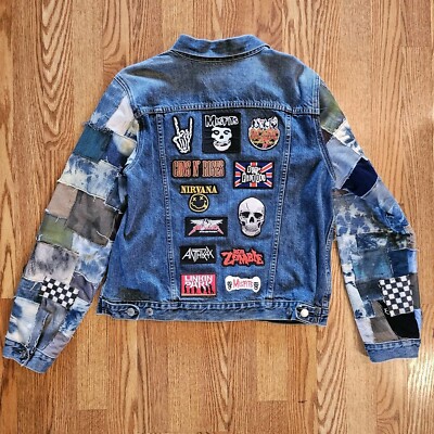 Patched Denim Gap XL Jean Jacket Upcycled Patched Sleeve Jean