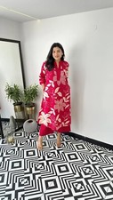 Floral Print Kurta Set Women With Long Sleeve V-Neck, Ankle Length